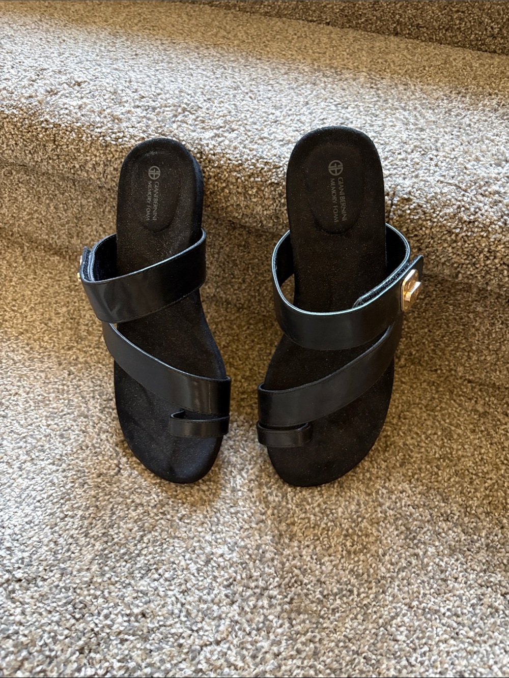 Giani Bernini Black Double-Strap Slide Sandals with Buckle